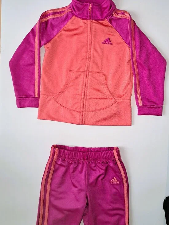 Adidas 3T Girls 2-Piece Tracksuit Set Excellent Condition Pink and Orange - Picture 6 of 6